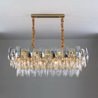 Lampadario a sospensione in cristallo rotondo/rettangolare, per soggiorno/sala da pranzo/ingresso