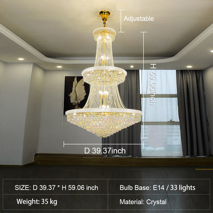 Luxury French Empire Chandelier for Villa Hall Ceiling Three-layers Crystal Light for Hotel Lobby