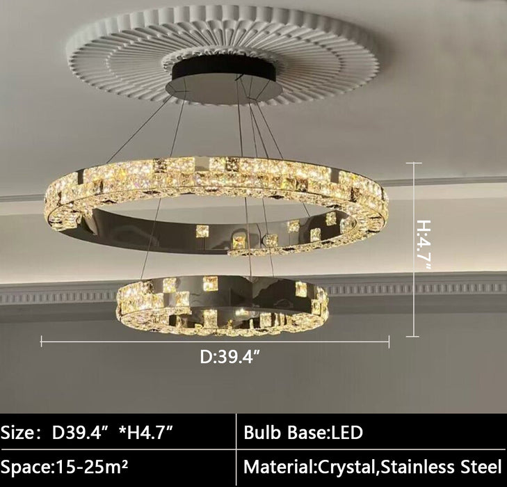 D39.4"*H4.7"Light luxury ring-round two layers/tier crystal chandelier for villas/duplex buidings living room/dining room/bedroom