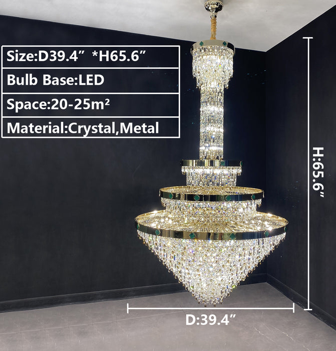 D39.4"*H65.6" chandelier,chandeliers,pendant,crystal,metal,empire,round,long,oversized,extra large,extra long,large,big,huge,luxury,modern,light luxury,stairs,living room,hallway,entrys,foyer,tiers,layers,multi-tier,multi-layer,clear
