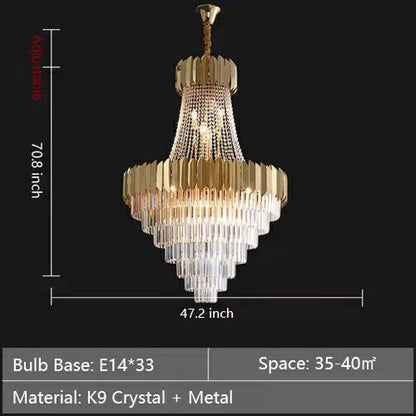Lampadario di cristallo dorato per corridoio, lampada da soffitto di lusso per soggiorno e scale