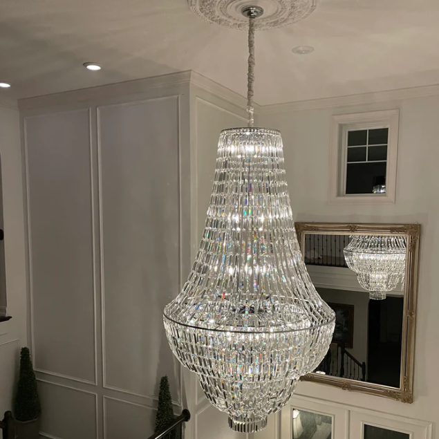 Lustre en cristal Empire de luxe, surdimensionné et moderne, pour salon, hall d'entrée ou escalier