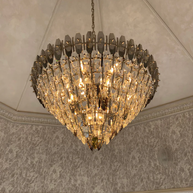 Sol Odeon Flushmount Crystal Chandelier,chandelier,chandeliers,crystal,metal,brass,round,tiers,layers,multi-tier,multi-layered,ceiling,flush mount,chain,adjustable,gold,chome,silver,living room,dining room,entryance,bedroom,foyer,hallway