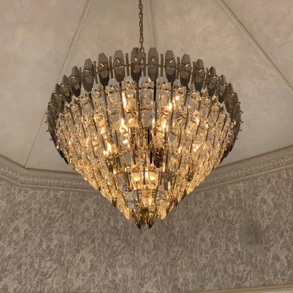 Sol Odeon Flushmount Crystal Chandelier,chandelier,chandeliers,crystal,metal,brass,round,tiers,layers,multi-tier,multi-layered,ceiling,flush mount,chain,adjustable,gold,chome,silver,living room,dining room,entryance,bedroom,foyer,hallway