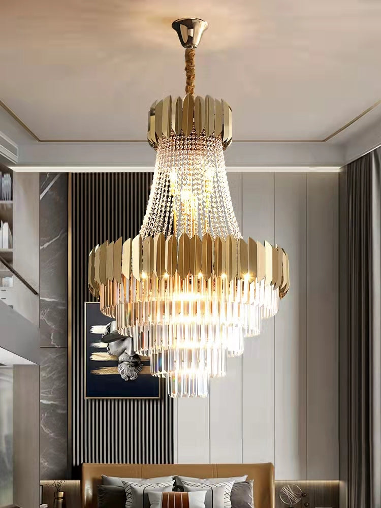 Lampadario di cristallo dorato per corridoio, lampada da soffitto di lusso per soggiorno e scale