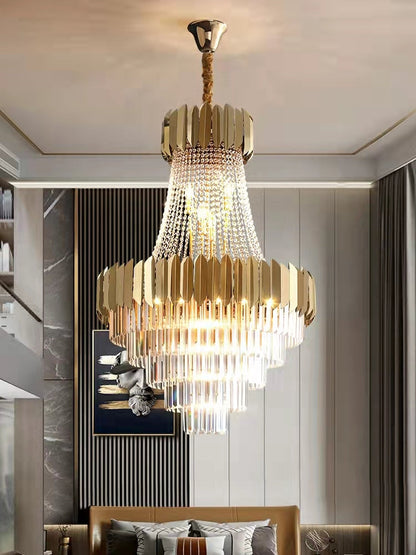 Lampadario di cristallo dorato per corridoio, lampada da soffitto di lusso per soggiorno e scale