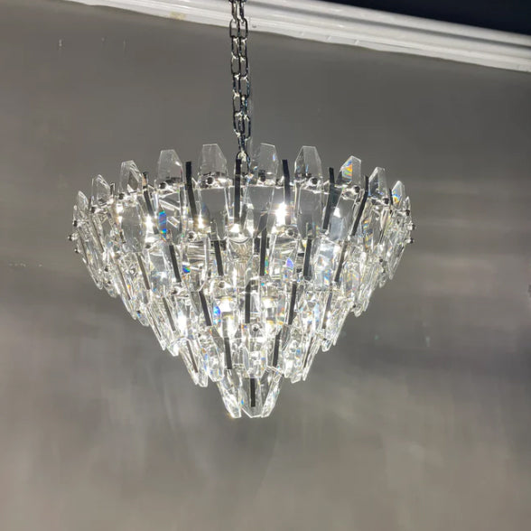 Modern Light Luxury Round Multi-tier Crystal Pendant Chandelier for Living/Dining Room