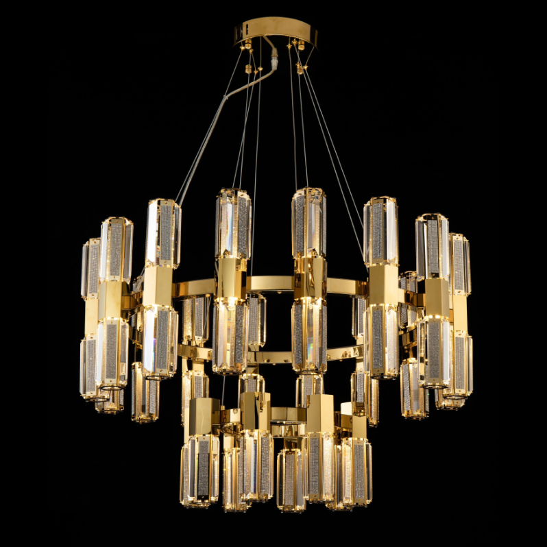 Lampadario moderno di lusso con pendenti in cristallo a strati rotondi per soggiorno/ingresso/ingresso