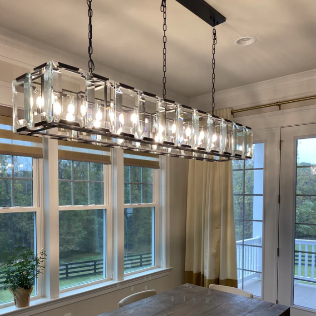 Modern Minimalist Crystal Rectangular Pendant Ceiling Chandelier for Dining Room/Kitchen Island