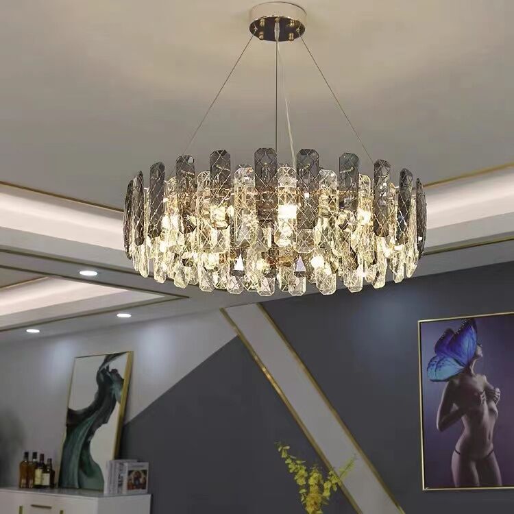 Modern Smoke Gray Crystal Chandelier Gleamy Pendant Light Fixture for Living/ Dining Room/ Bedroom/ Home Office