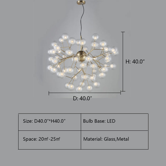D40.0"*H40.0" Ivana Branching Glass Globe Bubble Chandelier,chandelier,chandeliers,living room,dining room,bedroom,foyer,entrys,glass,branch,chrome,silver,metal,bubble,ball,pendant,chain,modern,nordic,minimalist