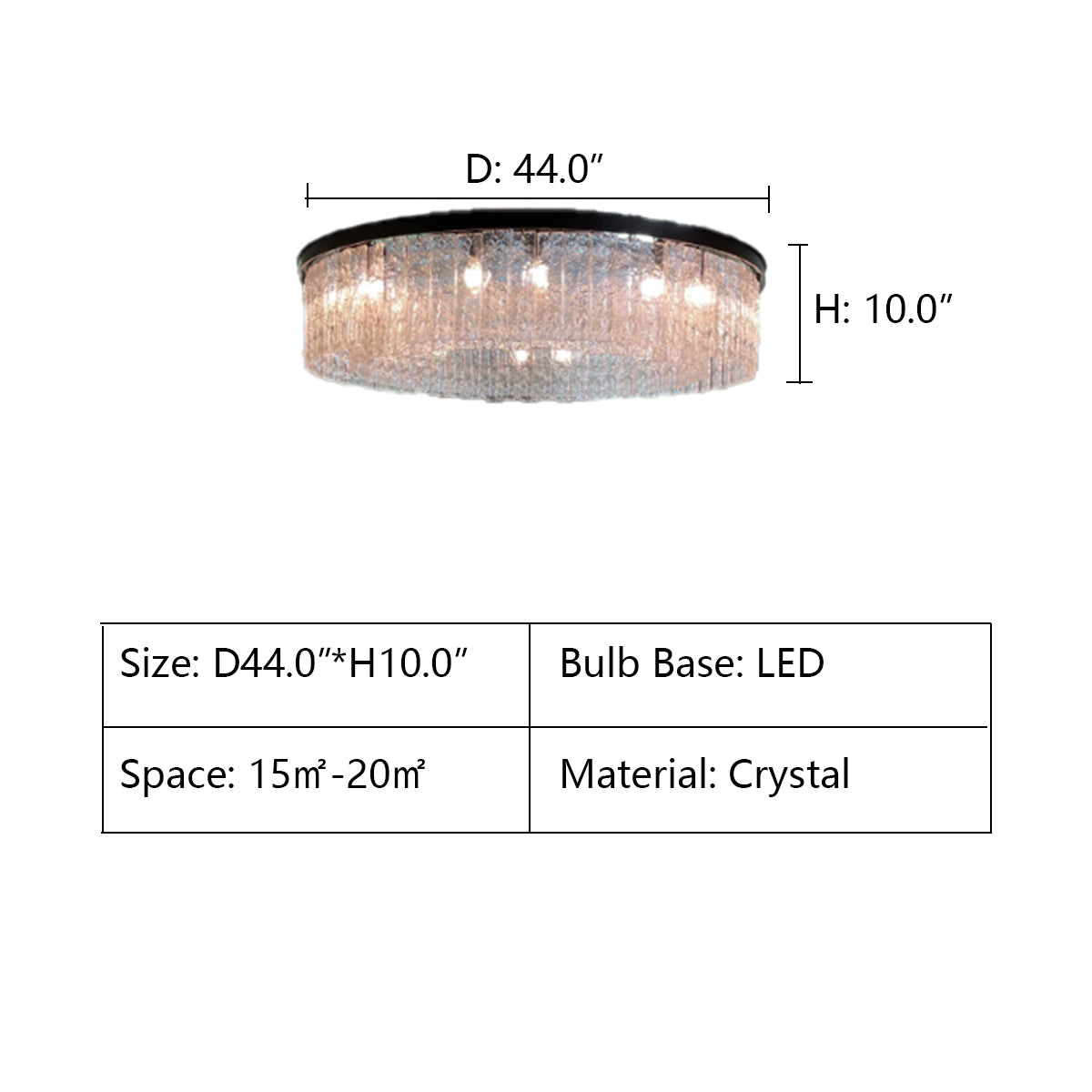 D44.0"*H10.0" OLIVER ROUND 1-TIER GLASS TILE CHANDELIER LT-71241,chandelier,chandeliers,crystal,round,ring,minimalist,modern,living room,circle,clear glass,dining room,bedroom,hallway,entryance,entrys,black iron,metal