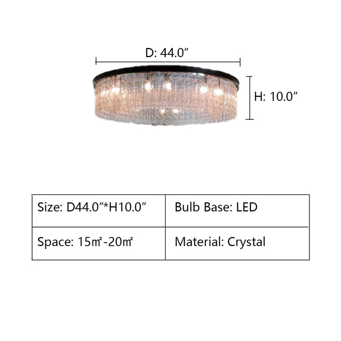 D44.0"*H10.0" OLIVER ROUND 1-TIER GLASS TILE CHANDELIER LT-71241,chandelier,chandeliers,crystal,round,ring,minimalist,modern,living room,circle,clear glass,dining room,bedroom,hallway,entryance,entrys,black iron,metal
