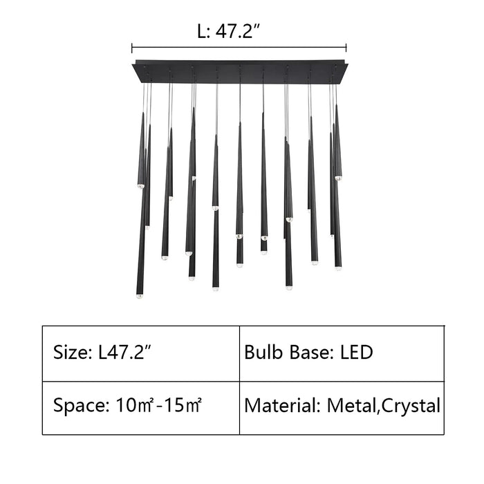 L47.2" chandelier,chandeliers,pendant,cone,living room,dining room,dining table,kitchen island,kitchen bar,dinng bar,bar,long table,big table,l;ong,extra large,large,big,long,metal,crystal