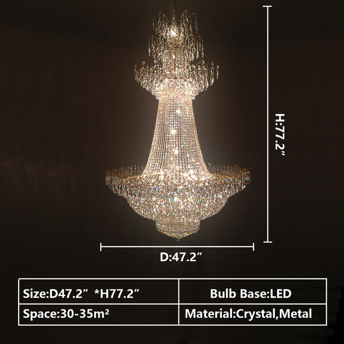 D47.2"*H77.2" crystal,chandelier,chandeliers,flower,pendant,ceiling,round,empire,raindrop,chain,adjustable,living room,foyer,stairs,entryance
