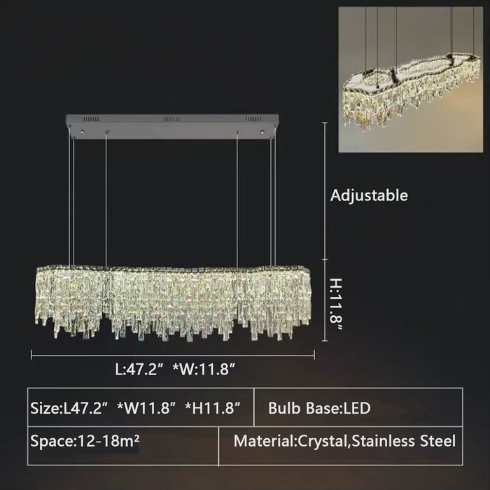 Oval: L47.2"*W11.8"*H11.8" chandelier,chandeliers,pendant,rods,crystal,metal,stainless steel,clound,rectangle,oval,round,rings,ceiling,kitchen island,kitchen bar,bar,dinng table,dining bar,living room,bedroom,bathroom,home office
