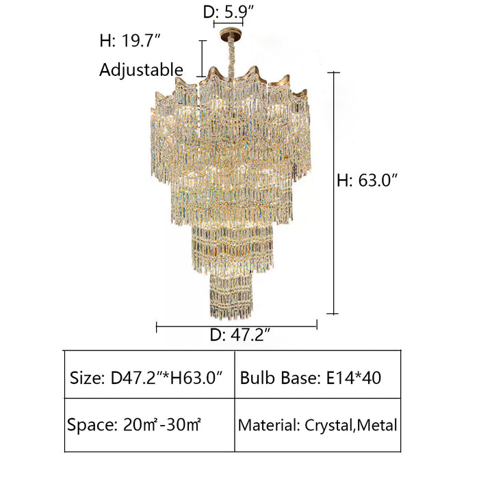 D47.2"*H63.0" chandelier,chandeliers,pendant,crystal,high quality k9 crystal,metal,gold,clear crystal,oversized,extra large,large,big,huge,,luxury,light luxury,ceiling,rods,living room,foyer,entrys,big hallway,spiral staircase,stairs,entryance,loft,duplex hall,hotel lobby