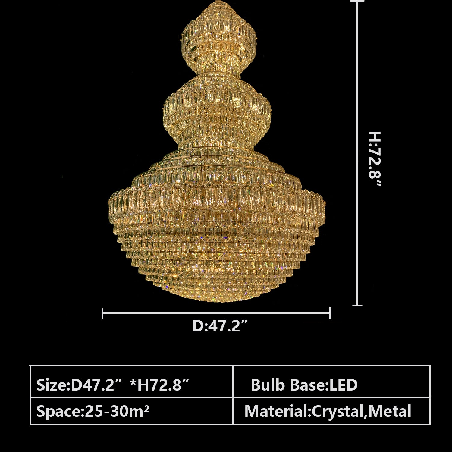 D47.2"*H72.8" chandelier,chaandeliers,pendant,crystal,metal,gold,luxury,empire,ceiling,tiers,layers,multi-tier,extra large,oversized,large,huge,big,living room,dining room,high-ceiling room,foyer,stairs,hallway,entryance,hotel lobby,duplex hall,loft