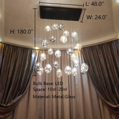 L48.0"*W24.0"*H180.0" ZARA SQUARE RAINFALL / WATERFALL GLASS GLOBE / BUBBLE CHANDELIER,ZARA RECTANGLE RAINFALL / WATERFALL GLASS GLOBE / BUBBLE CHANDELIER,chandelier,chandeliers,glass,metal,bubble,sphere,multiple,glass bubble,glass sphere,flush mount,ceiling,gold,extra large,large,huge,big,oversized,round,rectangle,square