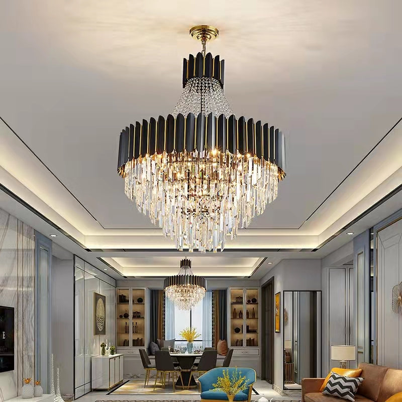 Lampadario di cristallo nero alla moda per l'illuminazione del soffitto del corridoio dell'atrio