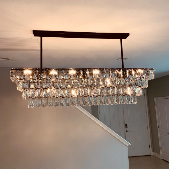 Oversized Luxury 4 Tiers Rectangle Crystal Pendant Chandelier for Living/Dining Room/Kitchen Island