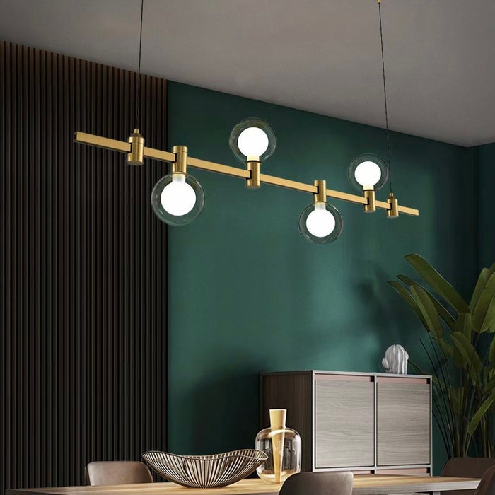 Bronze 4 Lights Minimalism Chandelier Glass globes Handing Lights For Dining Room