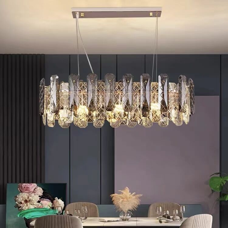 Modern Smoke Gray Crystal Chandelier Gleamy Pendant Light Fixture for Living/ Dining Room/ Bedroom/ Home Office