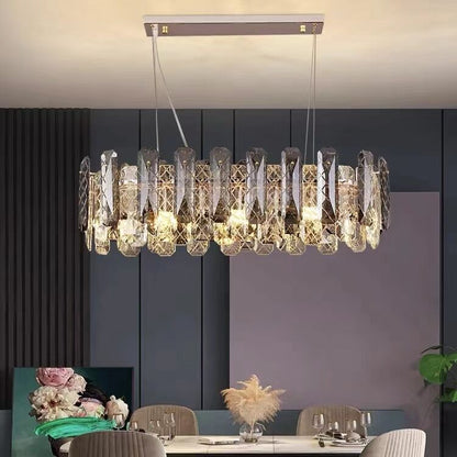 Modern Smoke Gray Crystal Chandelier Gleamy Pendant Light Fixture for Living/ Dining Room/ Bedroom/ Home Office