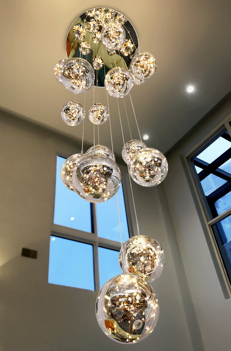 Extra Large 2m - 5m Customization Modern Starlight Globe Chandelier for Hotel Foyer Hall Crystal Clear Glass Ball Light Fabulous Moonlight Decoration Living Room High ceiling light