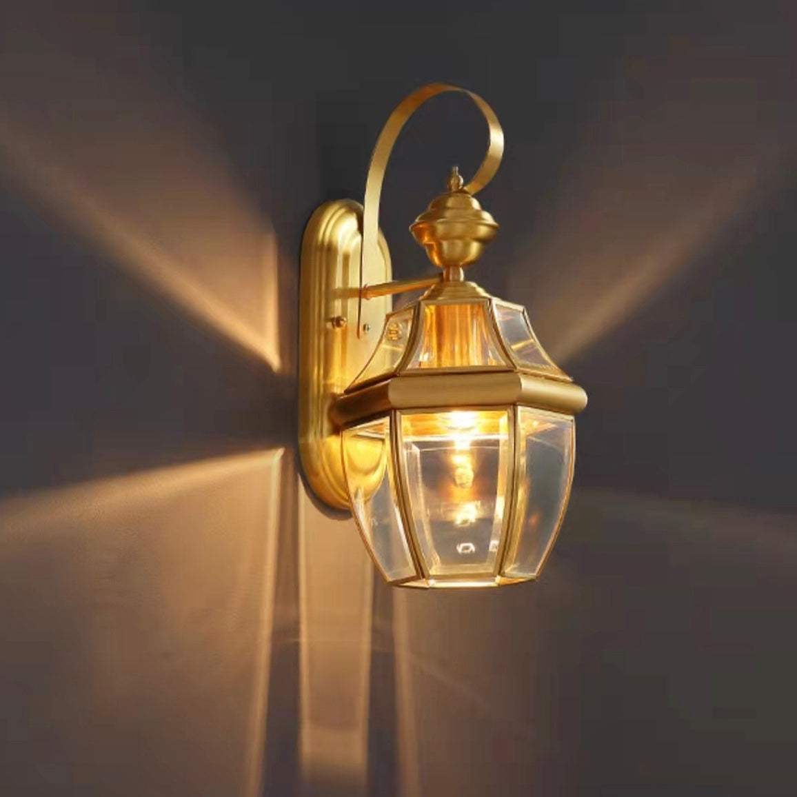 Lampade da parete per esterni classiche, luci da parete per balconi in rame puro impermeabile, luci da corridoio/corridoio, lampade da comodino/scale in vetro 