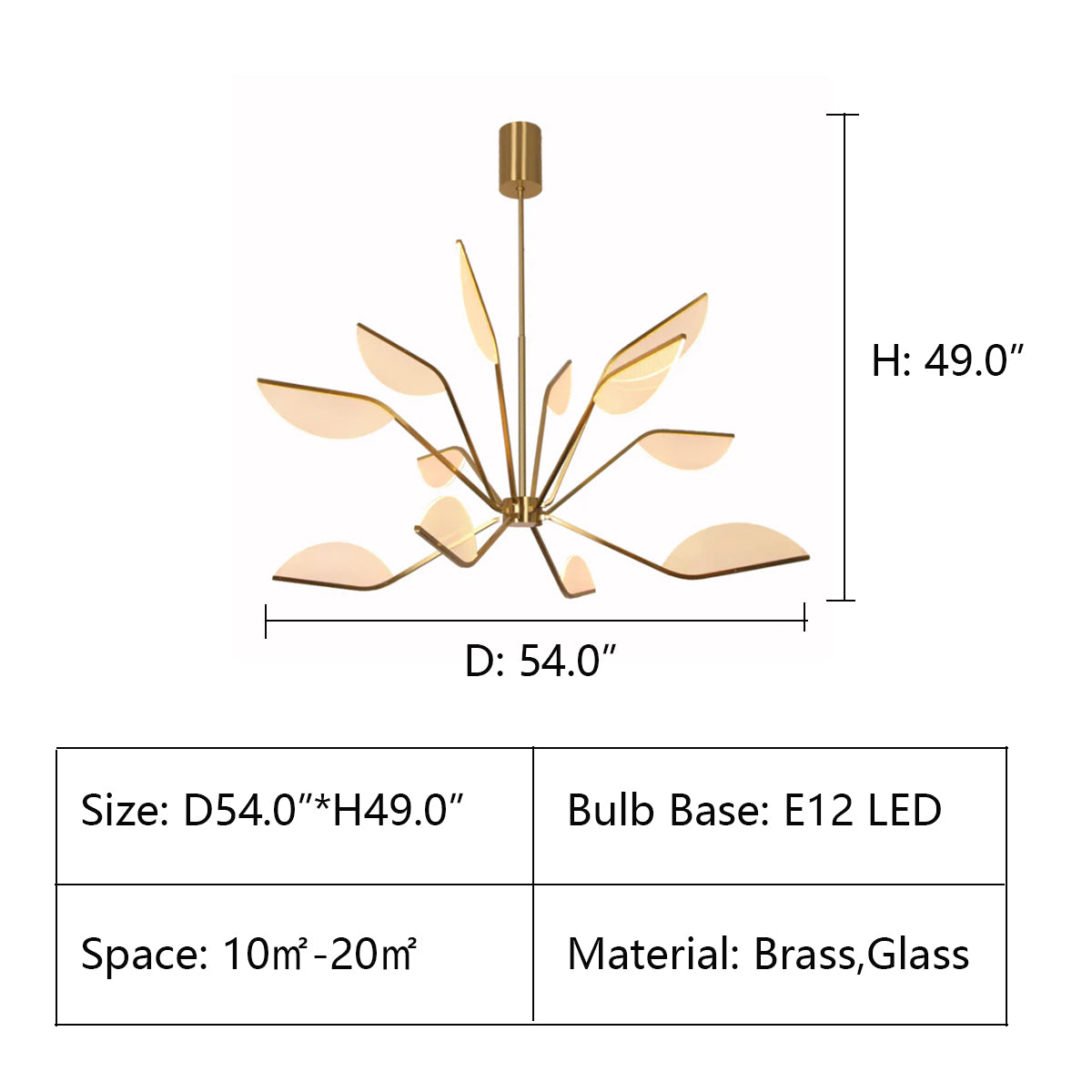 D54.0"*H49.0" Chiari Flower Leaf LED Chandelier,chandelier,chandeleirs,leaf,leaves,pendant,ceiling,chain,adjustable,branch,brass,glass,gold,light luxury,led,dining room,dining table,long table,big table,kitchen island,living room