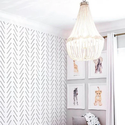 Bohemia White Wooden Beaded Chandelier Creative Pendant Light for Living/Dining Room/