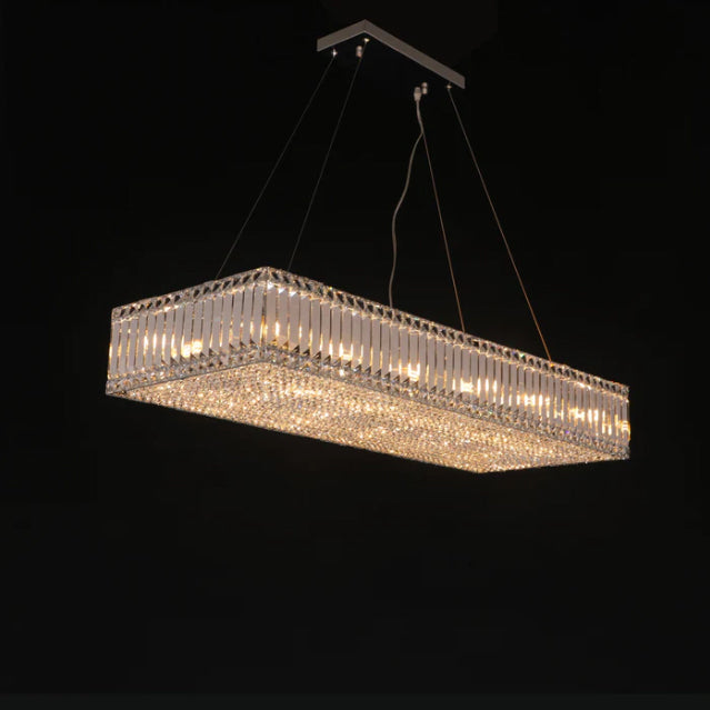 Modern Luxury Tiers Rectangle Crystal Rods Pendant Candle Branch Chandelier for Living/Dining Room