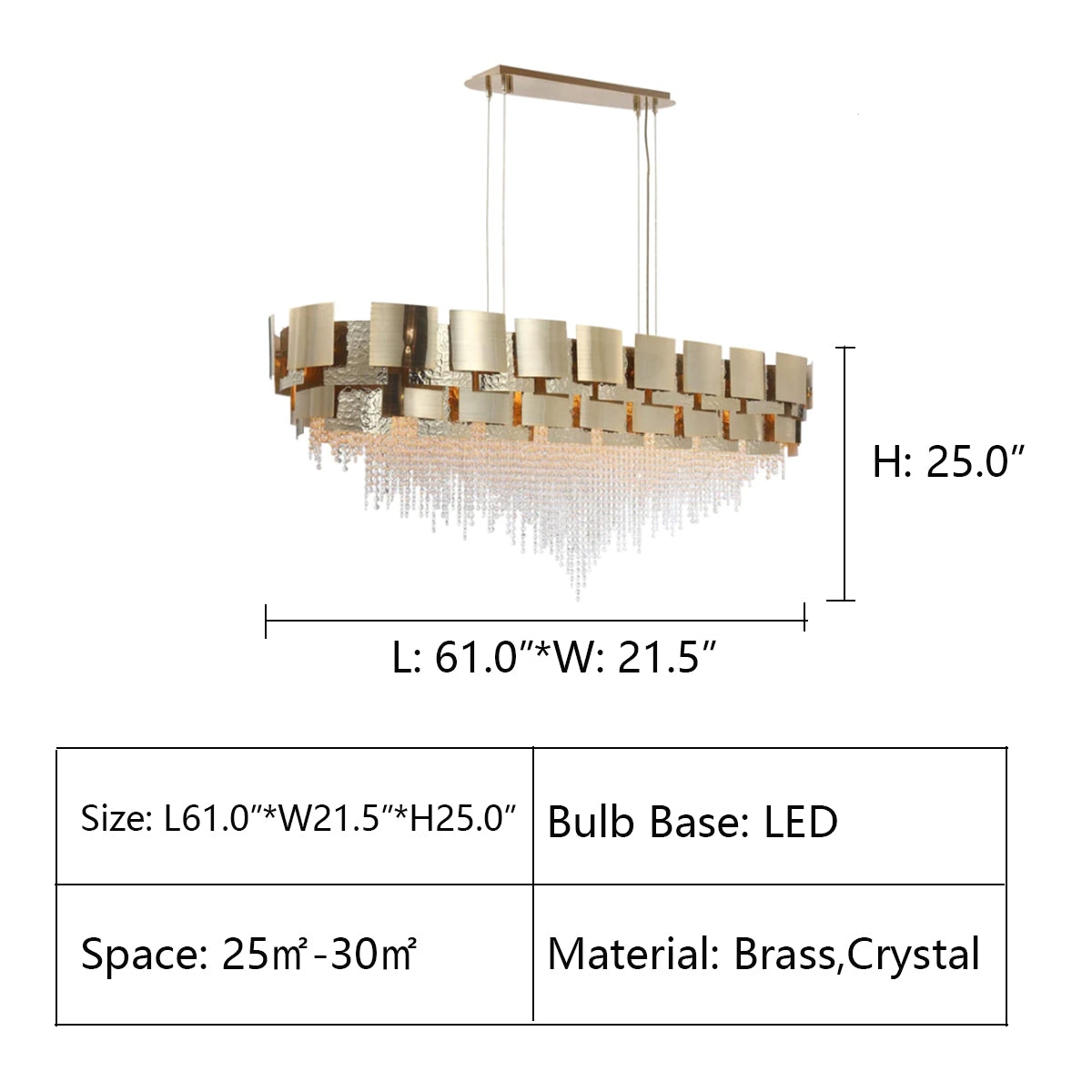 22Lights: L61.0"*W21.5"*H25.0" Anastagio Rectangle/ Linear Brass Crystal Bead Chandelier,chandelier,chandeliers,oval,rectangle,linear,crystal,brass,tiers,layers,crystal beads,pendant,celing,flush mount,chain,light luxury,long table,big table,dining room,kitchen island,bar,dining bar,kitchen bar,living room