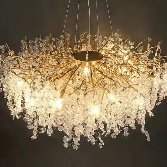 Lampadario di cristallo in vetro satinato di lusso con rami di design per soggiorno/sala da pranzo, elegante plafoniera