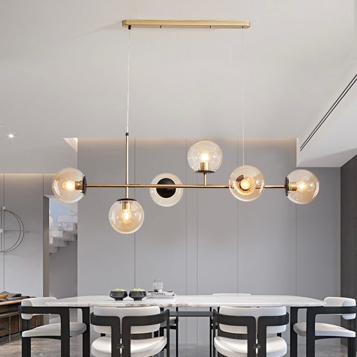 6 Lights Globe Glass Linear Pendants Modern Style Ceiling Light Fixtures For Dining Room