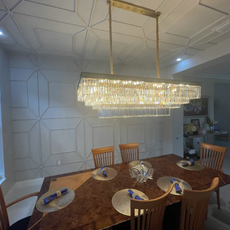 Rectangle Light Luxury Layers Crystal Pendant Ceiling Chandelier for Living/Dining Room