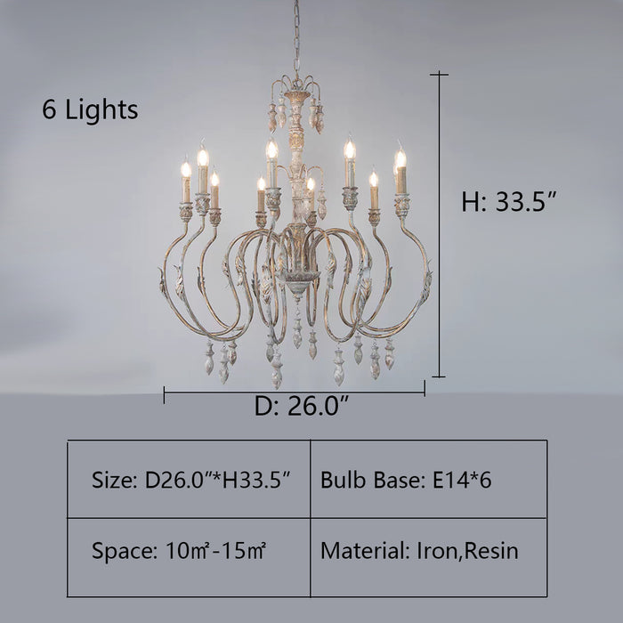 6Lights: D26.0"*H33.5" chandelier,chandeliers,pendant,candle,branch,metal,iron,wood,resin,vintage,retro,american countryside,living room,dining room,coffee shop,foyer,entrys,hallway,bedroom