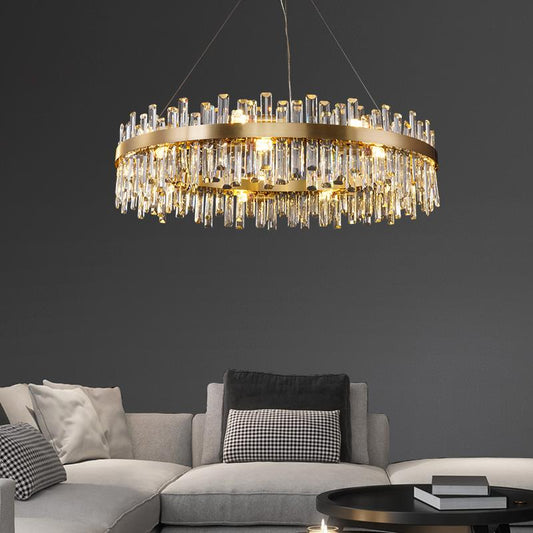 Round Ring Crystal Chandelier Luxury Modern Ceiling Fixtures Light For Living And Dining Room