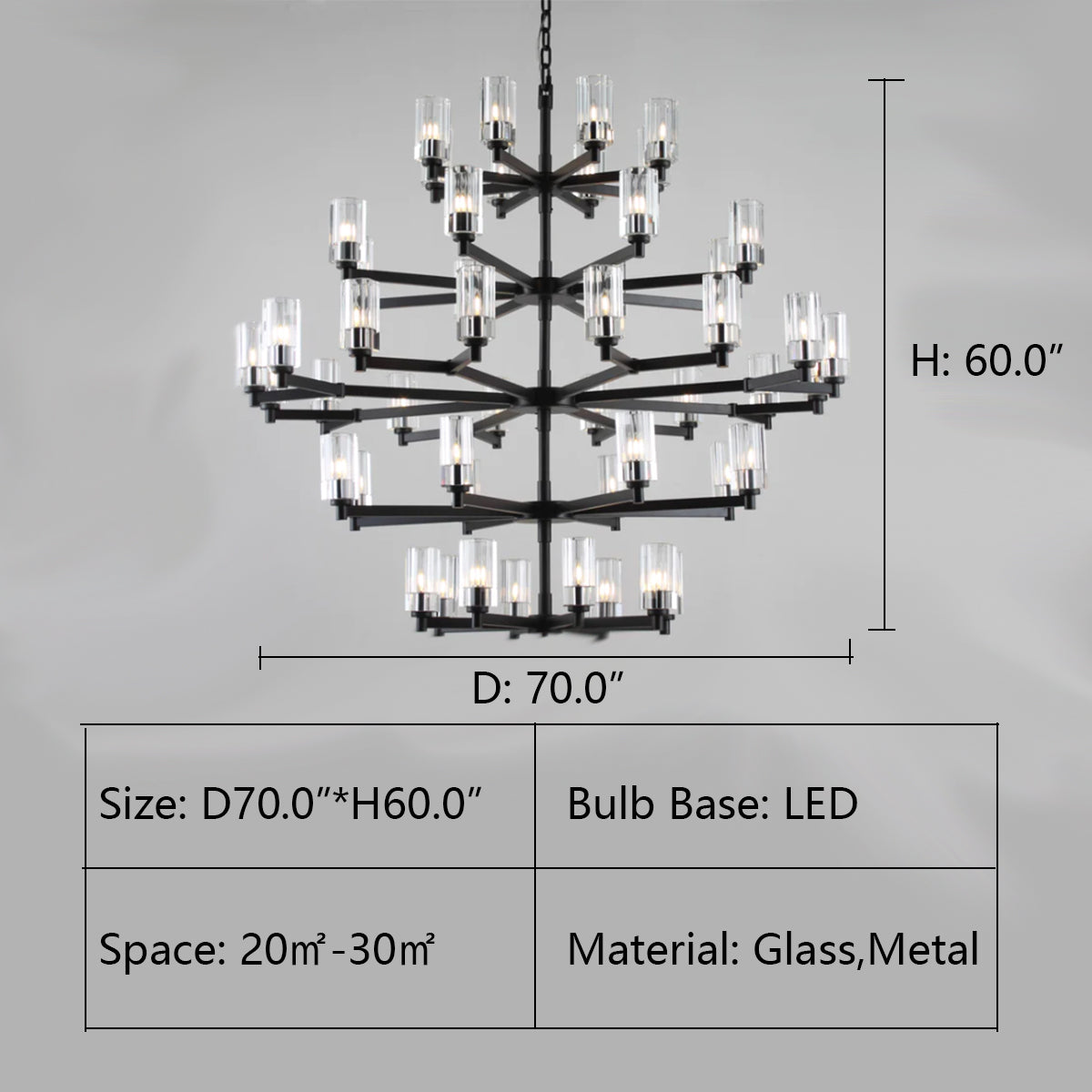 D70.0"*H60.0" Kleidoscope Tiered/ Layered Large Crystal Fringe Chandelier,chandelier,chandeliers,crystal,clear crystal shade,crystal shade,metal,black,clear,candle,branch,tier,layers,tiers,multi-tier,extra large,large,huge,big,oversized,round,living room,foyer,entrys,stairs