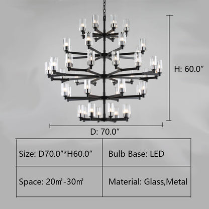 D70.0"*H60.0" Kleidoscope Tiered/ Layered Large Crystal Fringe Chandelier,chandelier,chandeliers,crystal,clear crystal shade,crystal shade,metal,black,clear,candle,branch,tier,layers,tiers,multi-tier,extra large,large,huge,big,oversized,round,living room,foyer,entrys,stairs