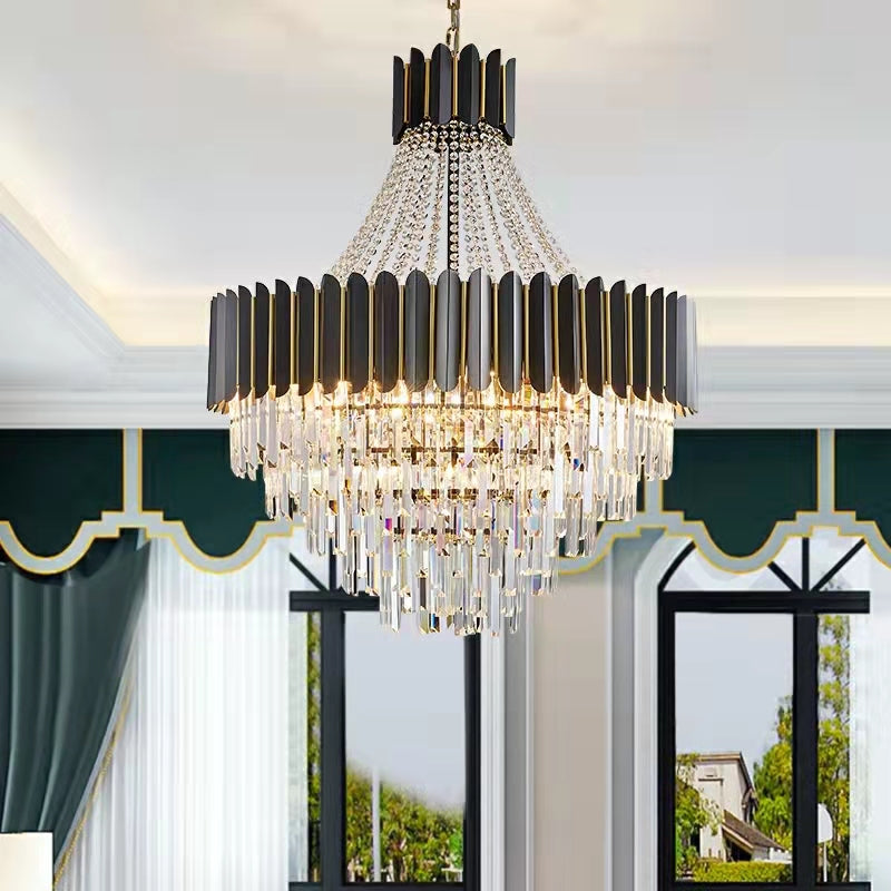 Lampadario di cristallo nero alla moda per l'illuminazione del soffitto del corridoio dell'atrio