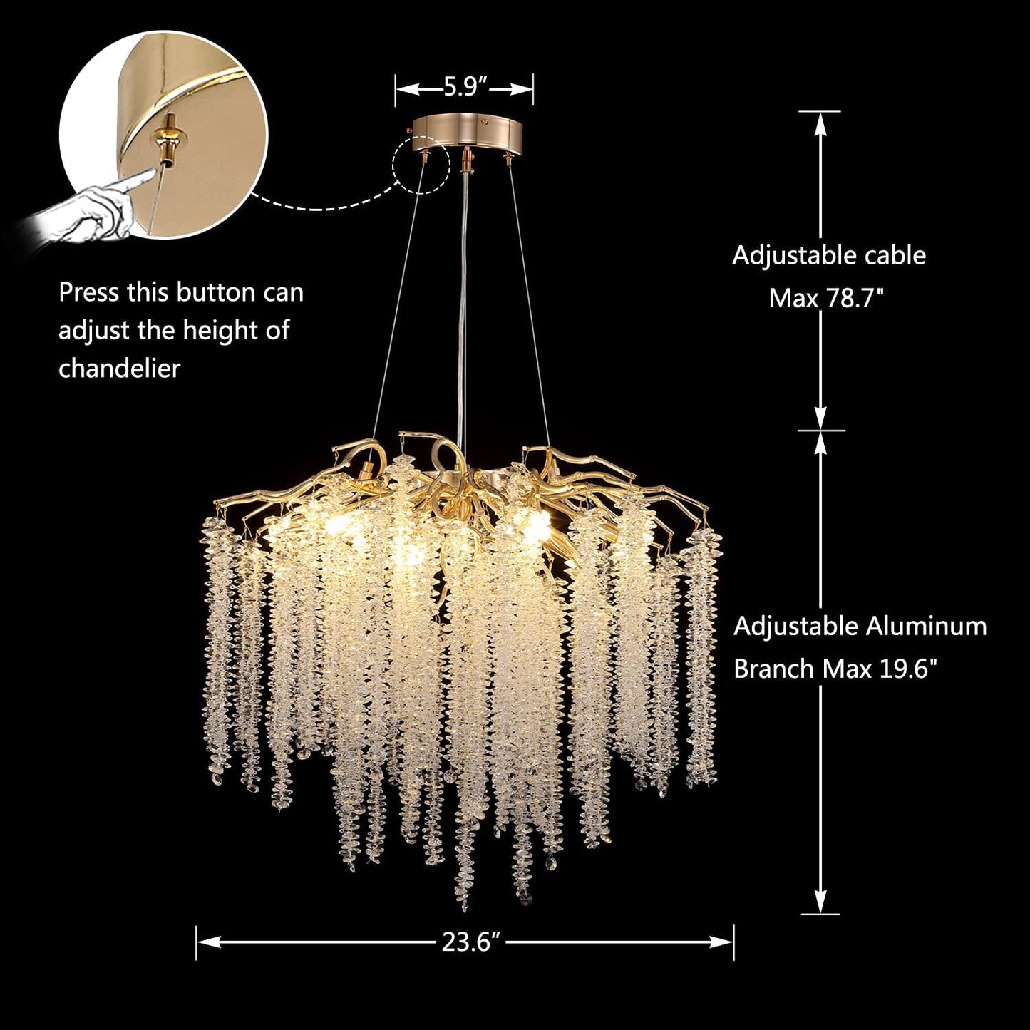 Branch Style Ceiling Light Crystal Icicle Chandelier for Dining Room