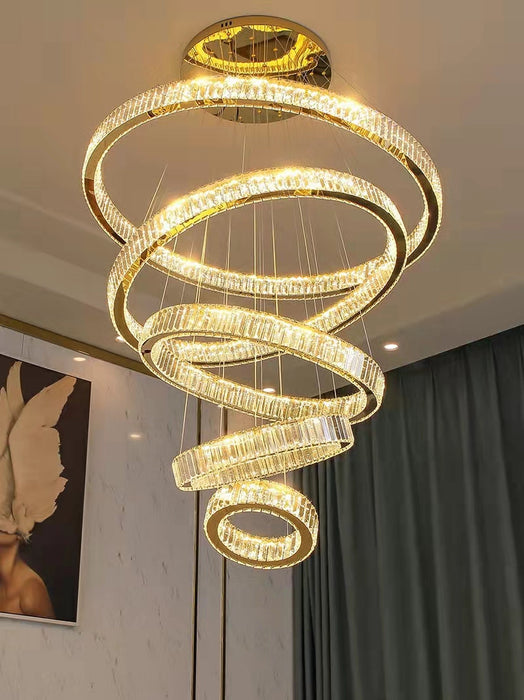 Super Big Modern Front Entryway Luxury Chandelier 5 Rings Crystal Gold/ Chrome Finish Ceiling Lamp For Hotel Hallway Entrance Living room