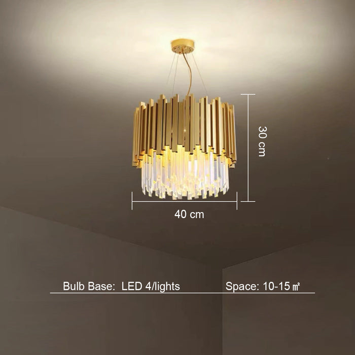 Tiered Gold Chandelier With Rectangle-Cut Crystal Modern LED Hanging Light
