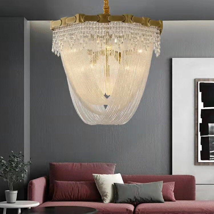 Luxury Pure Copper Chandelier Elegant K9 Crystal Living Room Light Modern Brass Dining Hall Ceiling Lamp