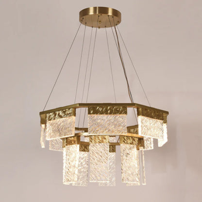 Aimee 2-Tier Round LED Down-light Glass Chandelier,chandelier,chandeliers,round,ring,round ring,circle,ceiling,gold,crystal,tiers,layers,metal,living room,dining room,bedroom,foyer,hallway,entrys,home office