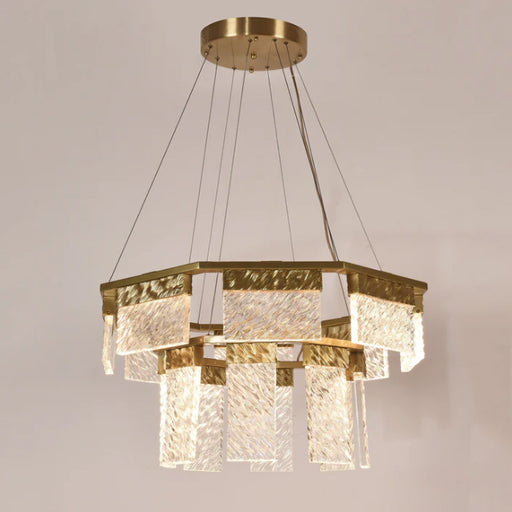 Aimee 2-Tier Round LED Down-light Glass Chandelier,chandelier,chandeliers,round,ring,round ring,circle,ceiling,gold,crystal,tiers,layers,metal,living room,dining room,bedroom,foyer,hallway,entrys,home office