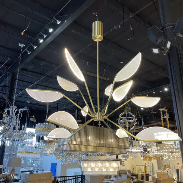 Nordic Minimalist Brass Branch Glass Flower Leaf LED Chandelier for Dining/Living Room