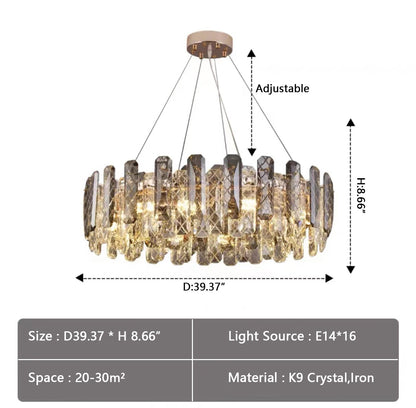 Modern Smoke Gray Crystal Chandelier Gleamy Pendant Light Fixture for Living/ Dining Room/ Bedroom/ Home Office